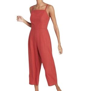 Old Navy Red Strappy Wide-Leg Jumpsuit with Pockets XXL Linen Blend